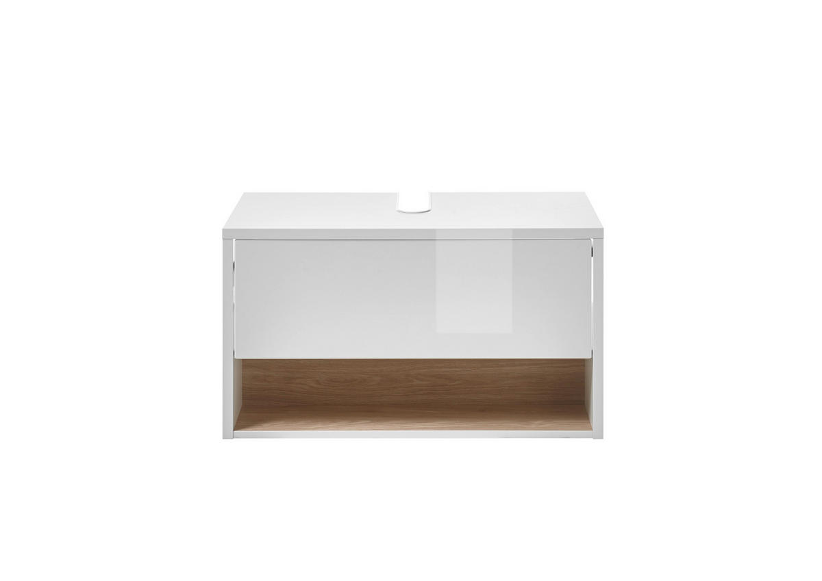 WASCHBECKENUNTERSCHRANK M20 Weiß Hochglanz & Eiche Dekor 80/44/46 cm breit - Weiß Hochglanz/Eichefarben, Holzwerkstoff (80/44/46cm) - Livojo