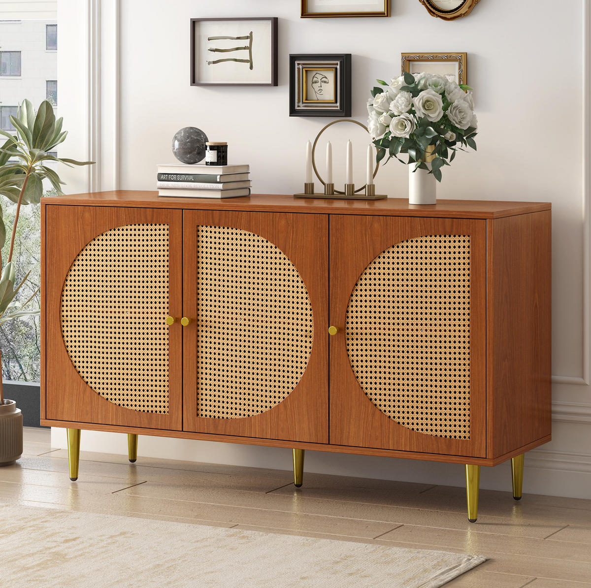 SIDEBOARD 129,8/40/76 cm Walnuss aus Spanplatte mit 3 Türen - Walnussfarben, Holzwerkstoff (129.8/76/40cm) - OKWISH