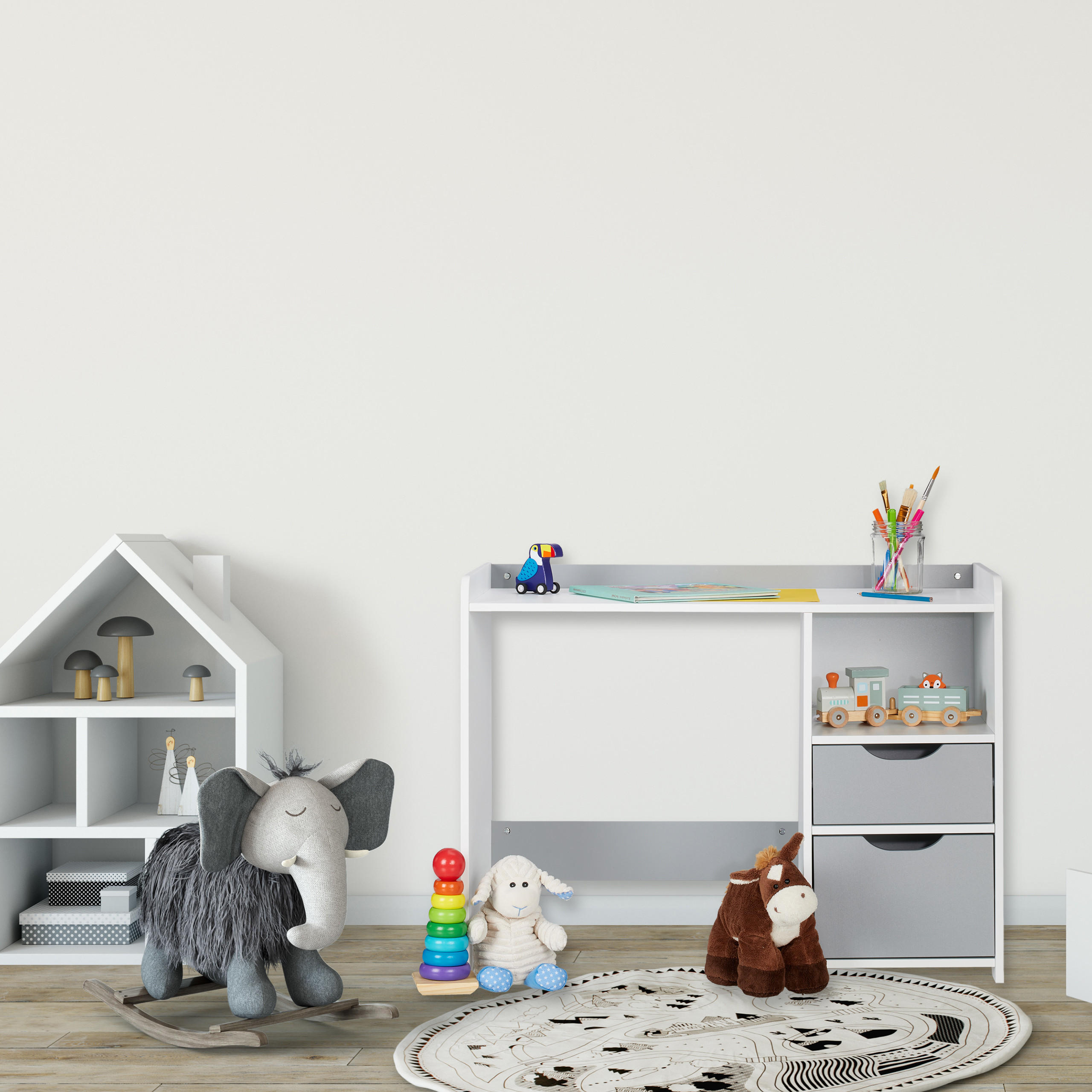 KINDERSCHREIBTISCH - Weiß, Holzwerkstoff (80/60/38cm) - Relaxdays