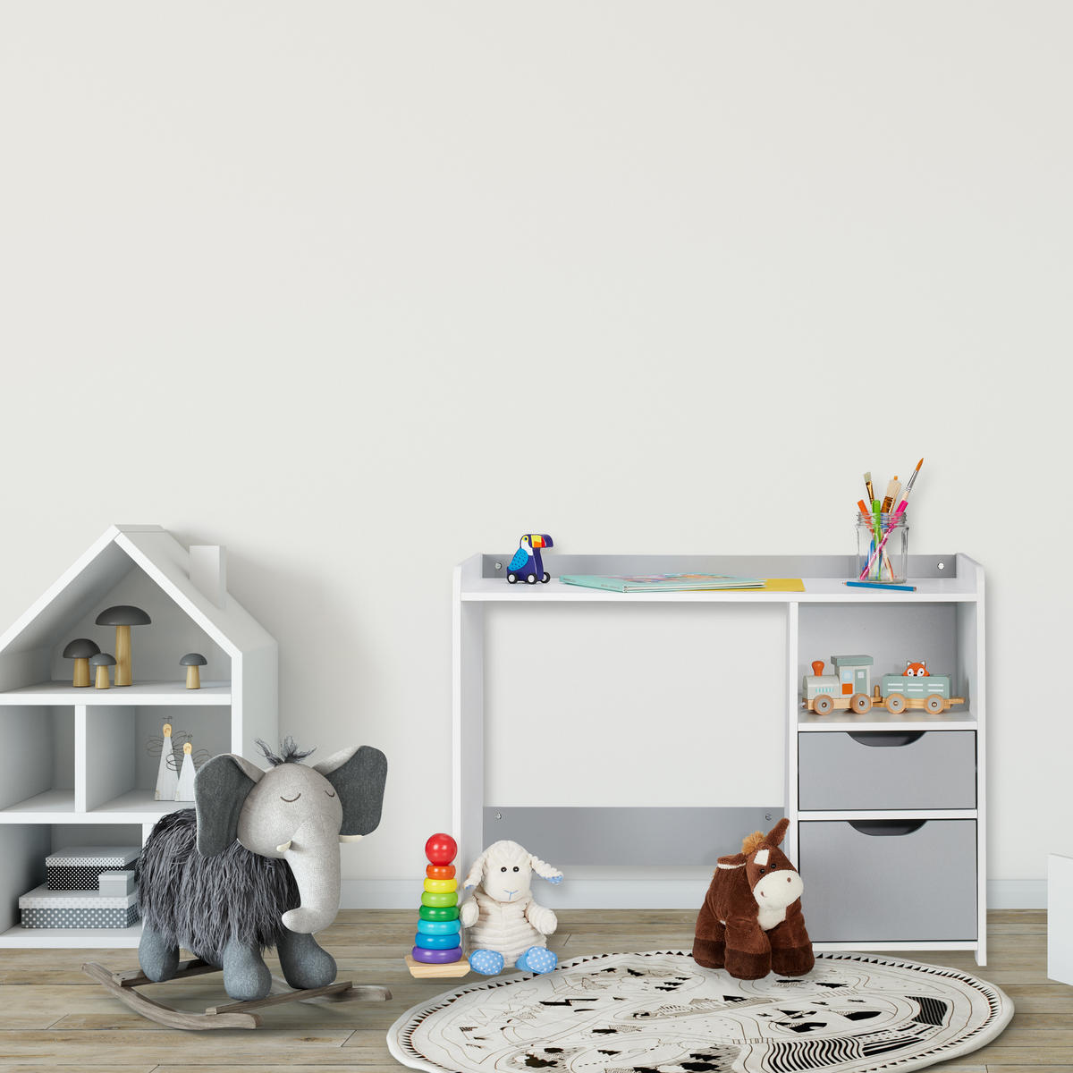 KINDERSCHREIBTISCH - Weiß, Holzwerkstoff (80/60/38cm) - Relaxdays