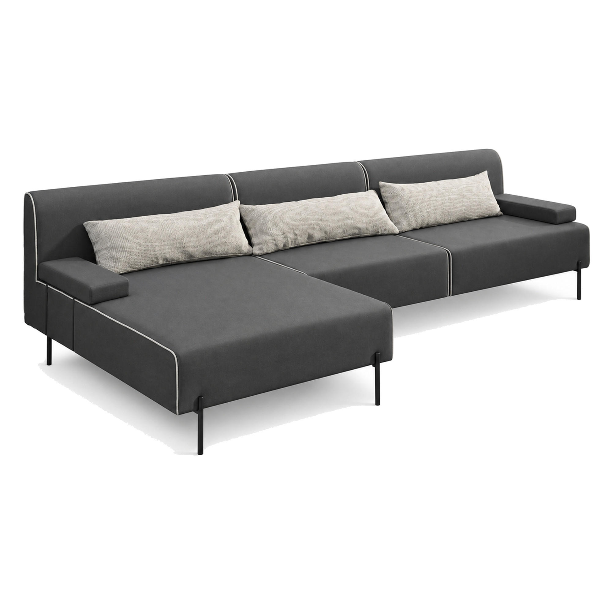 GARTENSOFA BORNEO S Wetterfest 300x170x86 cm, Links, Solide Konstruktion, HR-Schaumfüllung, Wetterfeste Bezugstoff, Dunkelgrau - Dunkelgrau, Holz/Metall (300/86/170cm) - Trada