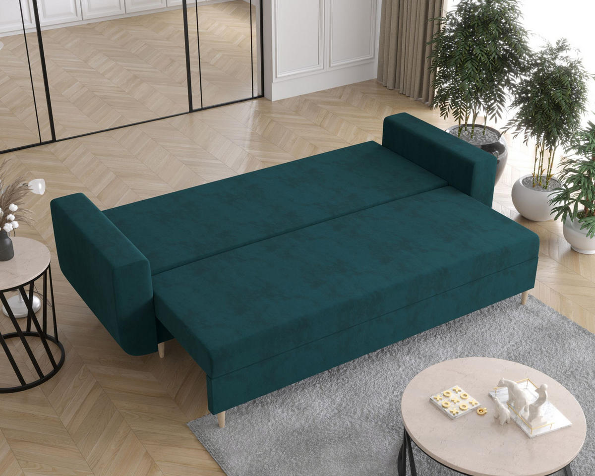 SOFA DELFIN mit Schlaffunktion ITAKA 39 Sofa mit Stauraum - Türkis, Textil (90/88/240cm) - Bedante