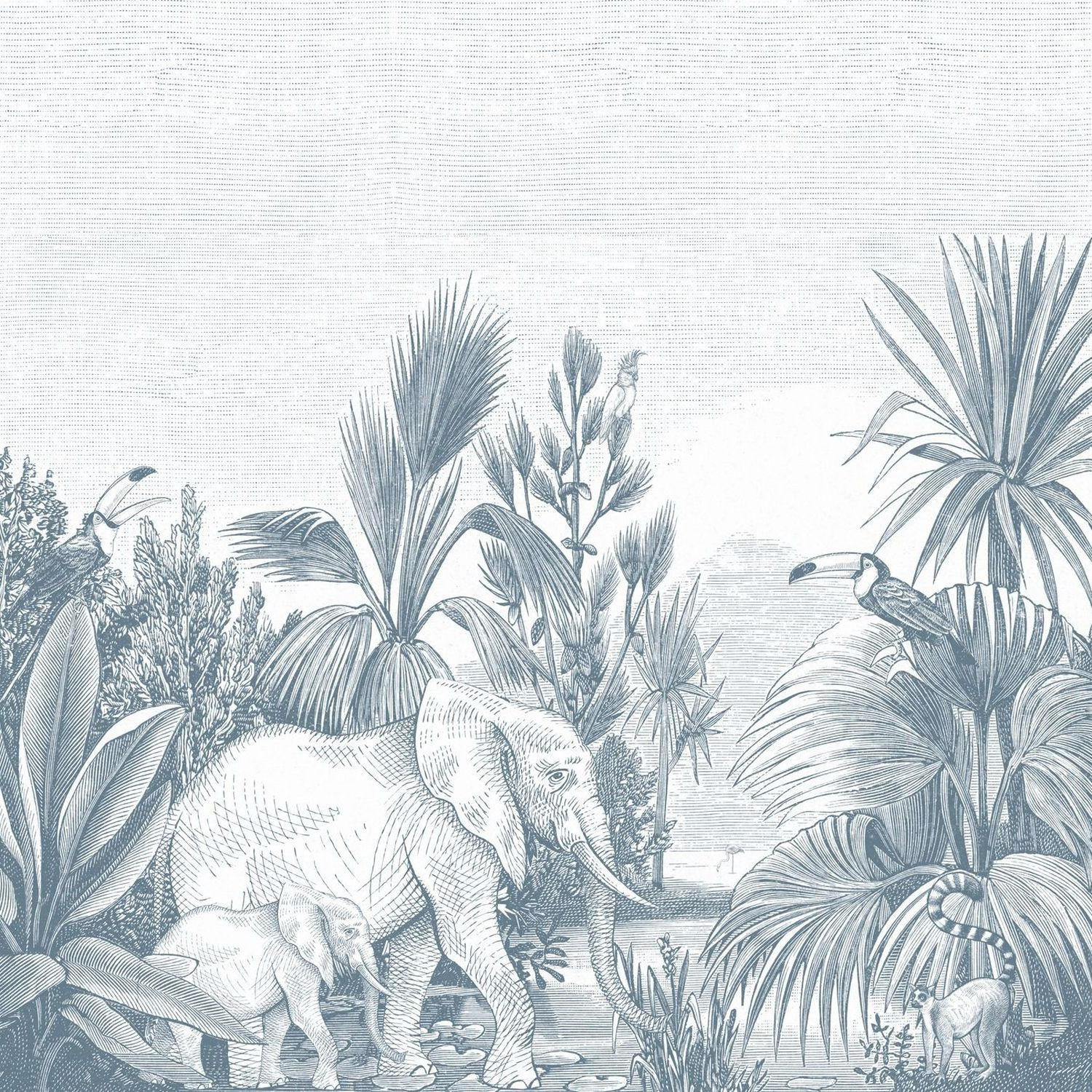 FOTOTAPETE Dschungelmuster 300 x 279 cm - Blau, Papier (300/279cm) - ESTAhome