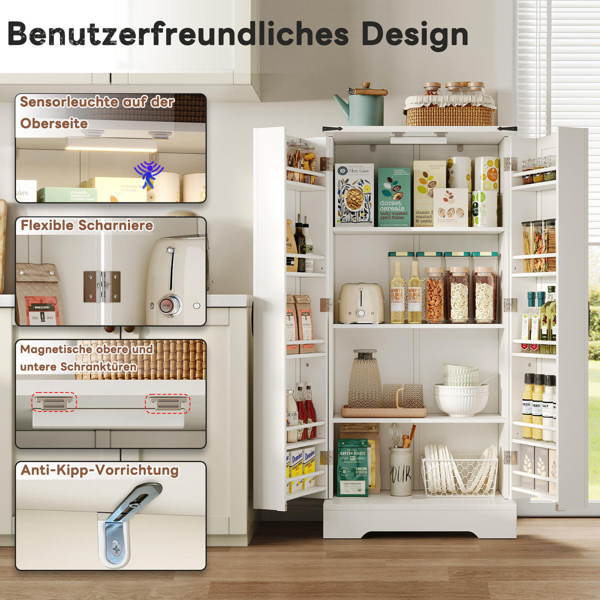 BUFFET 60/35/128,5 cm weiß aus MDF mit LED-Beleuchtung - Weiß, Holzwerkstoff (60/128/35cm) - OKWISH