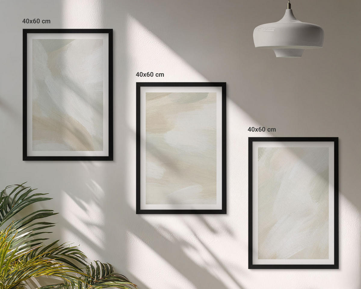 BILDER SET 3er Set - 40x60 cm Schwarzer Rahmen - Minimalismus der Farbstruktur - Schwarz, Kunststoff (40/60cm) - TULUP