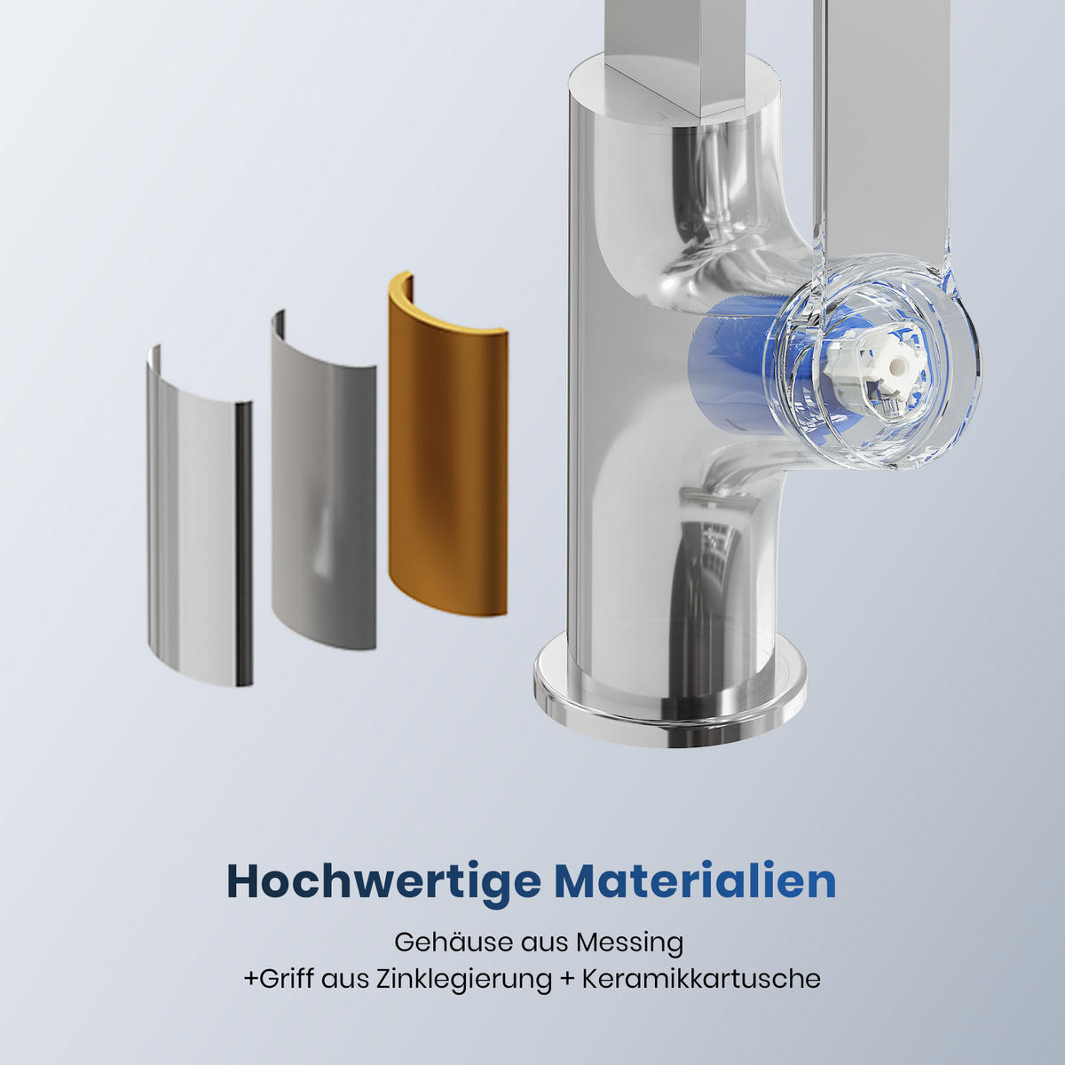 KÜCHENARMATUR mit 360° Drehbar Edelstahl Einhebelmischer Chrom - Chromfarben, Metall (22.5/10.1/30.3cm) - EMKE