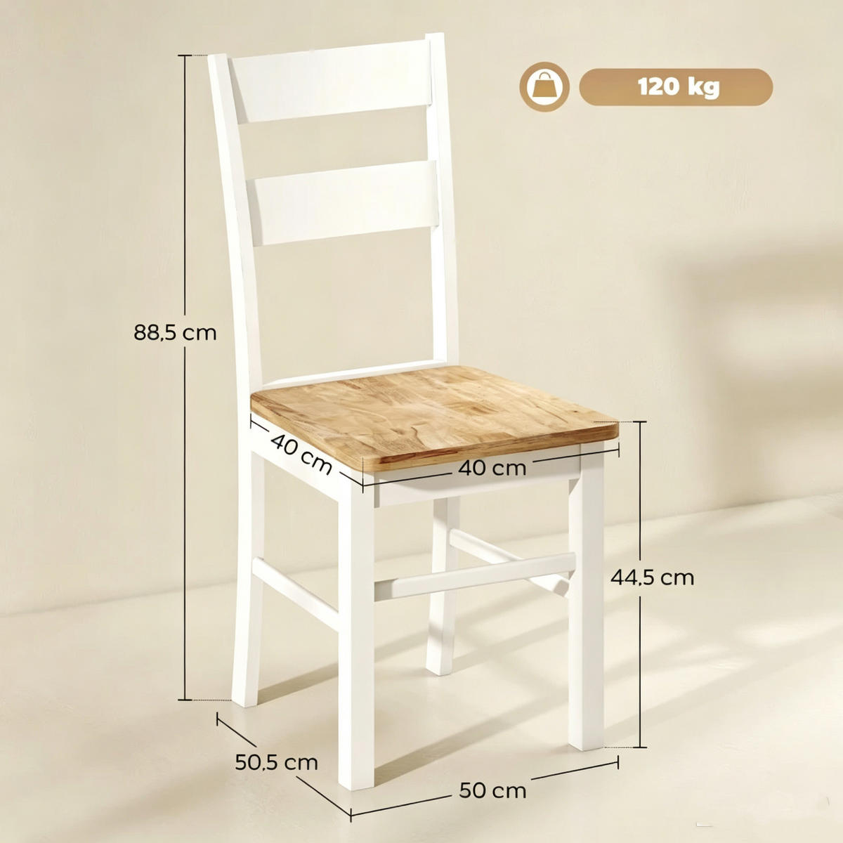 STUHL-SET DE-36040 2 Stück mit Kautschukholz Weiß - Eichefarben, Holzwerkstoff (40/88.5/50.5cm) - ComfortXL