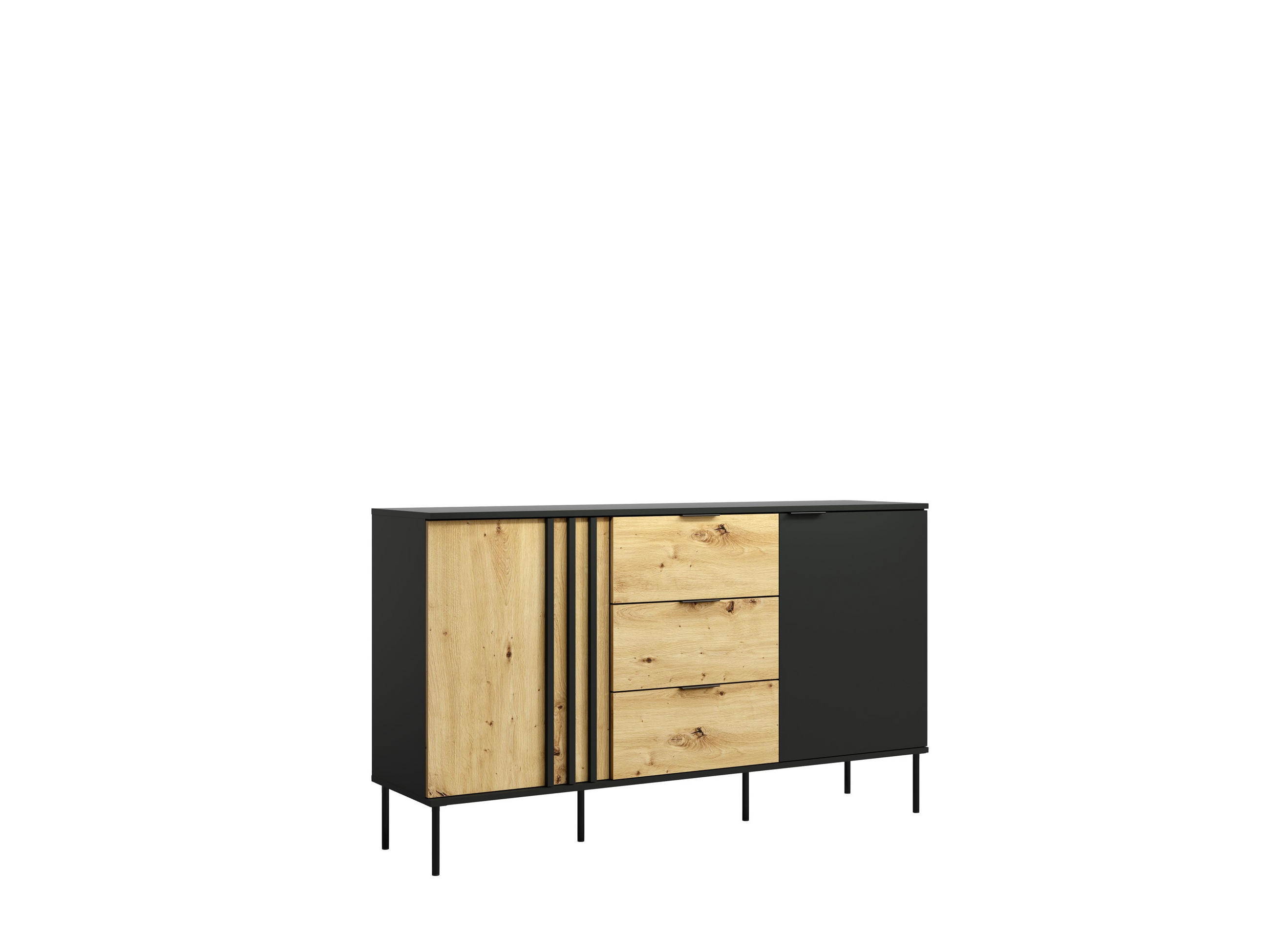 Raumhirsch Furniture Kommode Schwarz, Eiche Artisan 165x92x40 cm