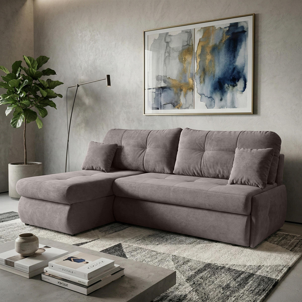 ECKSCHLAFSOFA Tino mit Schlaffunktion und Bettkasten, universeller Ottomane, Braun - Braun, Textil (216/155cm) - Beautysofa