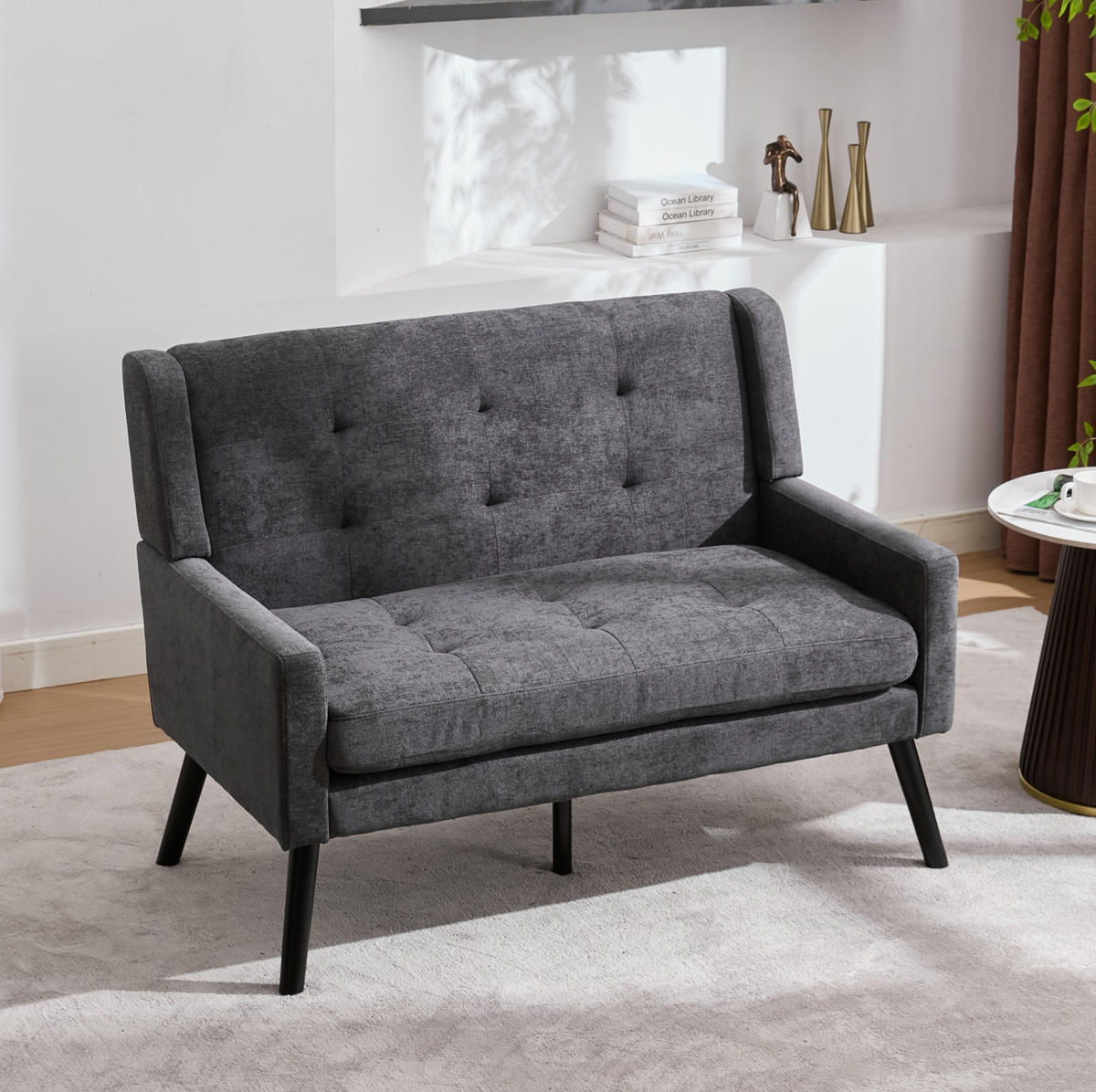SITZGARNITUR in Dunkelgrau, 2-teilig mit Tufting und Massivholzbeinen,75/119/88 cm - Dunkelgrau, Textil (75/88/119cm) - Flora Grace