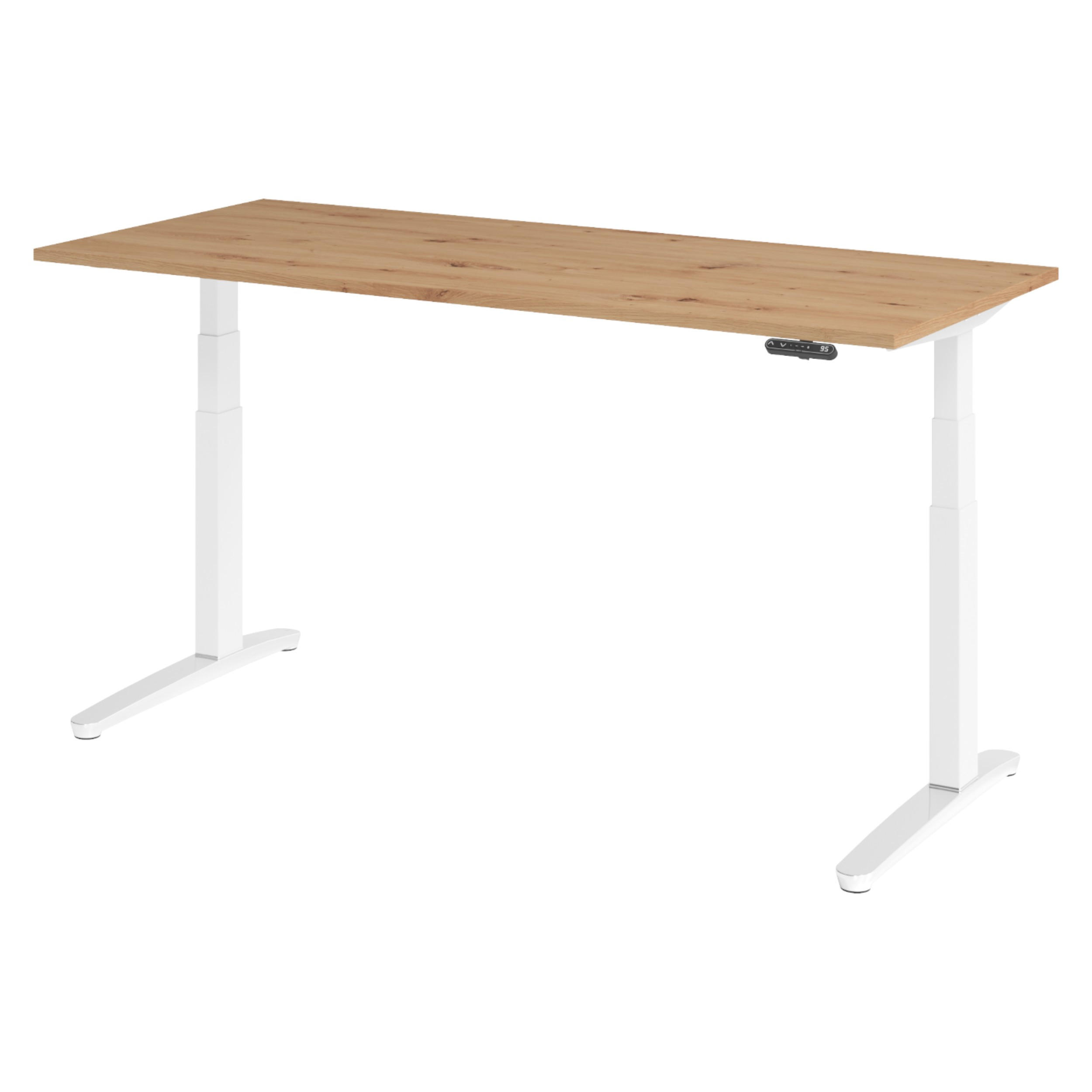 bümö Schreibtisch Wildeiche, Weiß, Silber 180x74x80 cm