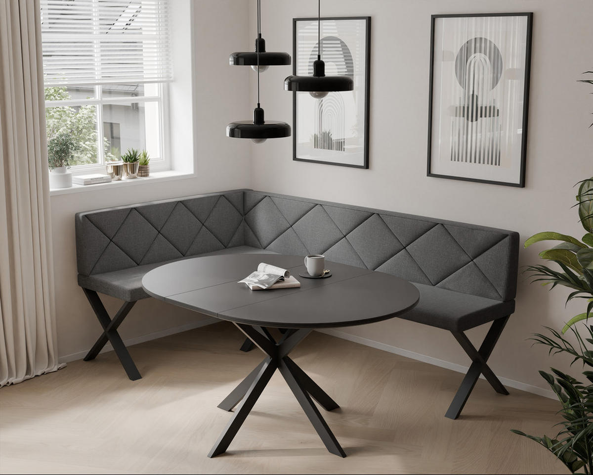 ECKBANK links VERO X Webstoff gesteppt, 142/196 cm Dunkelgrau - Dunkelgrau, Textil/Metall (142/196cm) - Idohome