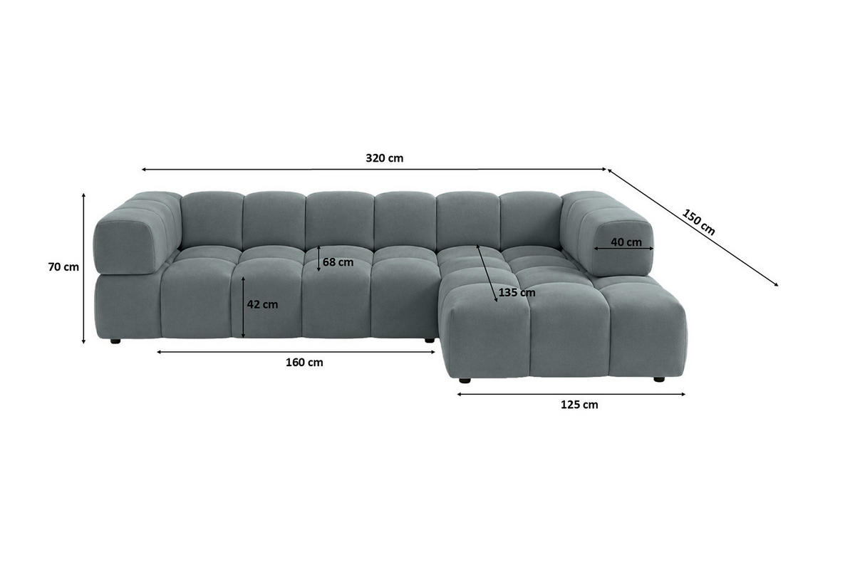 ECKSOFA L-Form, Veloursstoff Bluvel, Blaugrau, Rechts, Averro XL - Blaugrau, Holz (320/150cm) - Kaiser Möbel