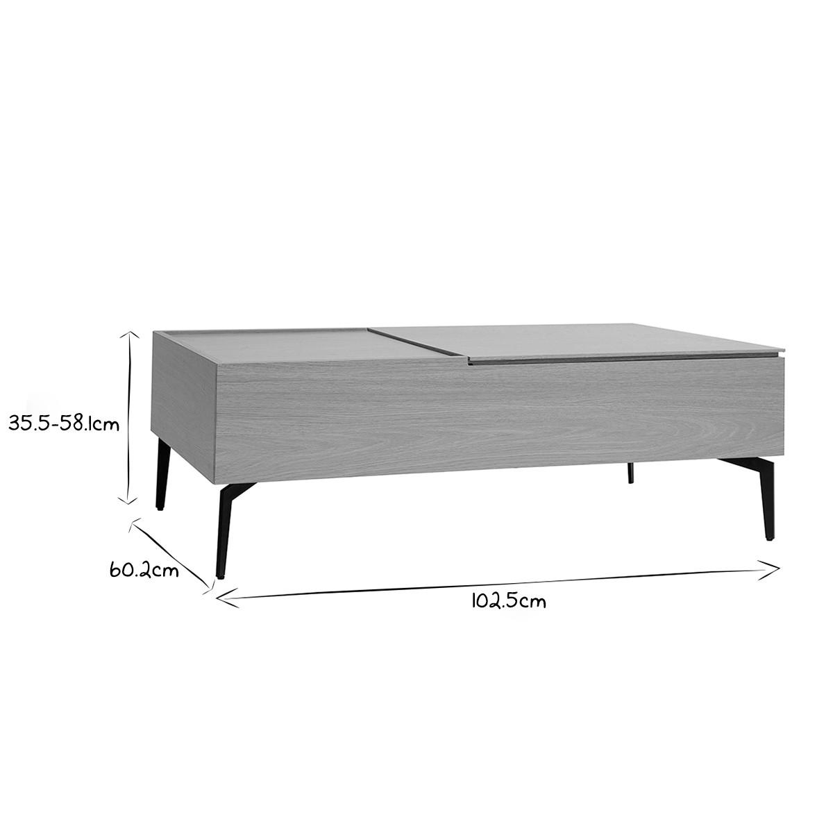 COUCHTISCH Klappbar Helles Holz Schwarz Metall L102,5 cm SEDA - Naturfarben, Holz (102.5/60.2/35.5cm) - Miliboo