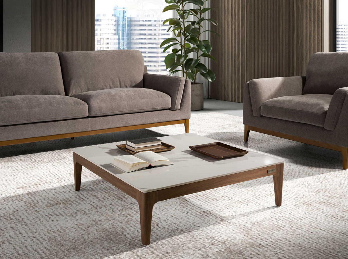 COUCHTISCH Quadratischer Couchtisch aus Porzellanmarmor und Nussbaumholz 100/100/30 cm - Nussbaumfarben/Weiß, Holz/Stein (100/100/30cm) - ANGEL CERDA