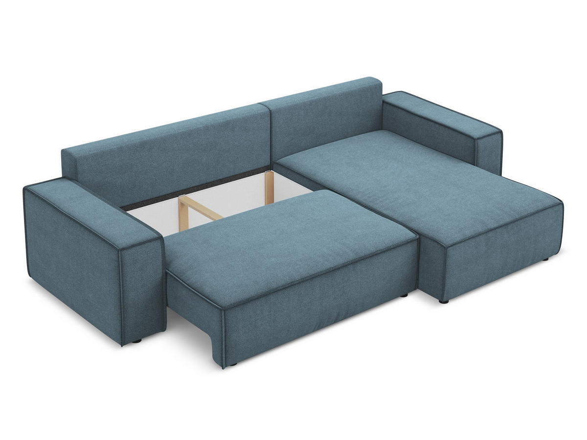 ECKSOFA mit Schlaffunktion Strukturstoff Stoff Blau - Blau/Schwarz, Kunststoff/Textil (290/185cm) - Makamii