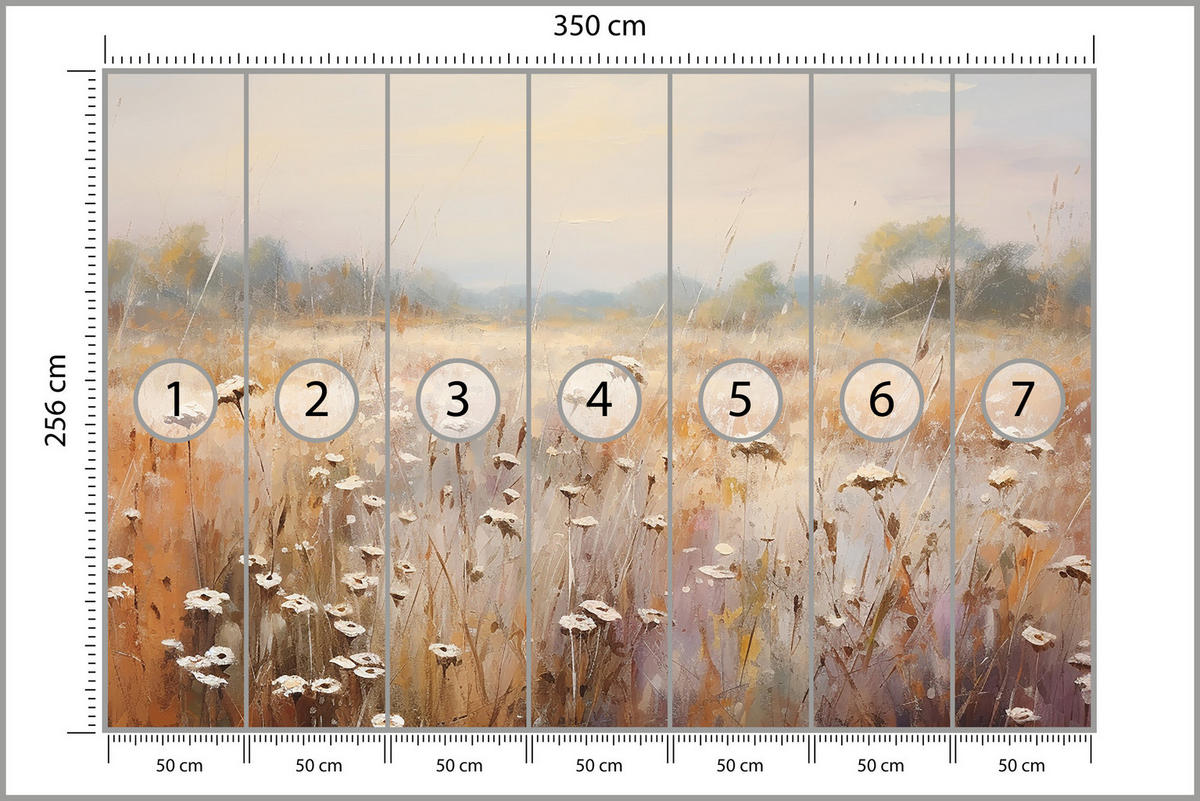 FOTOTAPETE für Esszimmer Wiese Pflanzen Retro Stil 350x256 - Gelb/Beige, Papier (350/256cm) - Muralo