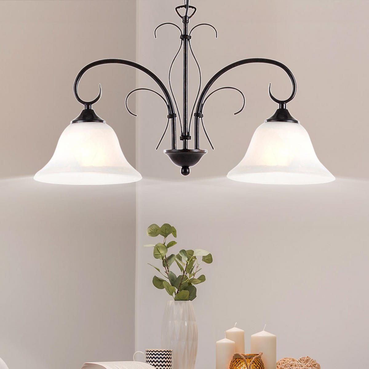 HÄNGELEUCHTE Glas Rostbraun Alabasterweiß - Braun, Glas (53.5/19/110cm) - Globo Lighting