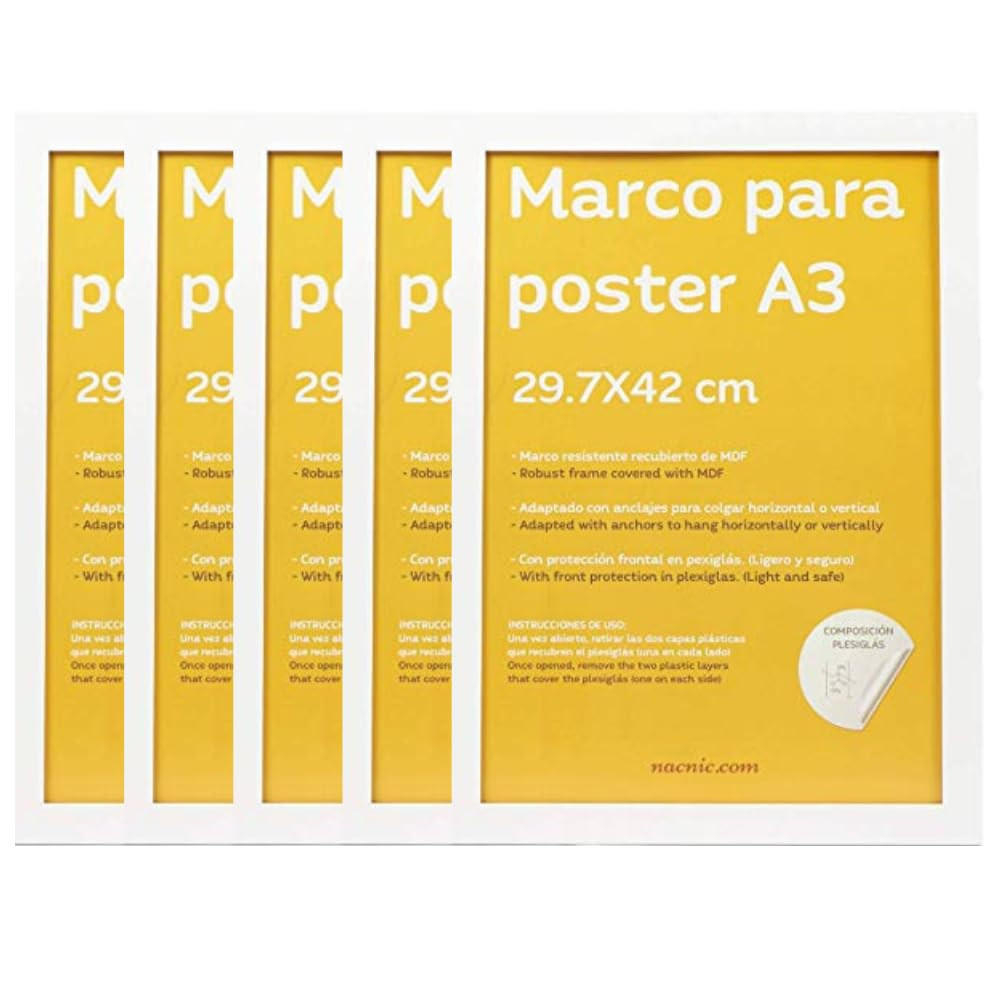 RAHMEN Set mit 48 aus MDF und Acrylglas Schutz und Aussteller für Fotografien, Bilder, Poster, Gemälde, Dekoration für Haus Farbe Weiß A3 - Weiß, Holz (29.7/3/42cm) - Nacnic