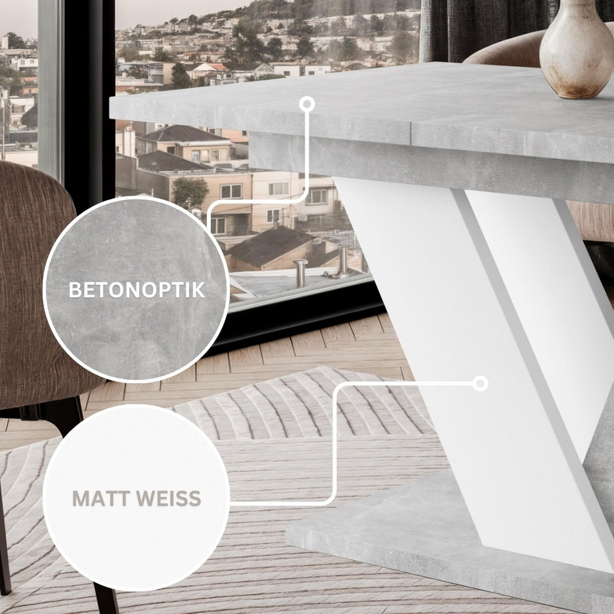 ESSTISCH Grau Betonoptik und Weiß Ausziehbar 120 - 160 cm - Weiß/Grau, Holzwerkstoff (120/80/76cm) - PROSPERO