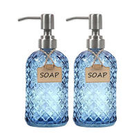 SEIFENSPENDER 2-teiliges Set Glas Blau mit Edelstahlpumpe - Blau, Glas (6.9/19.3/6.9cm)