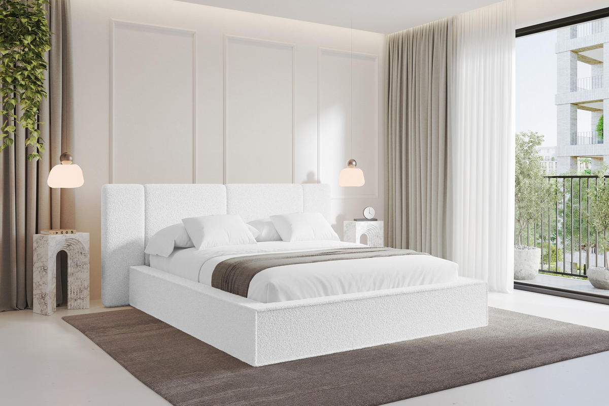 POLSTERBETT mit Bettkasten und Lattenrost, Boxbett ohne Matratze - RIVO 180x200 Weiß - Weiß, Holzwerkstoff/Textil (180/200cm) - ALTDECOR