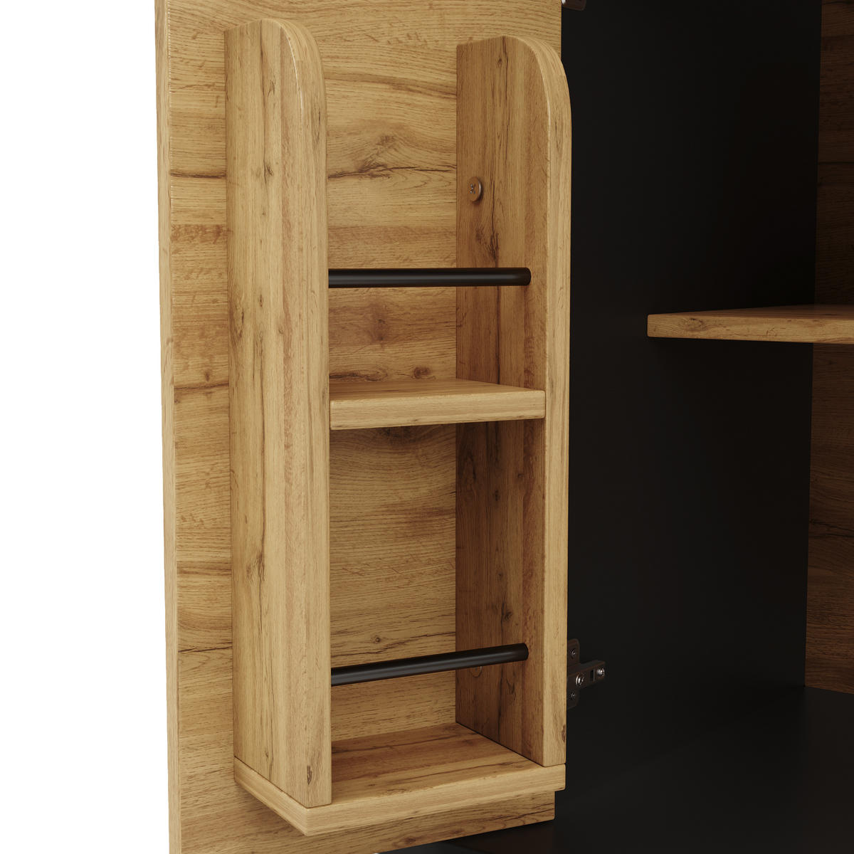 ESSTISCH in Naturfarben und Schwarz mit LED-Beleuchtung und Schranktüren für Küche, B110-140/T80/H76 cm - Schwarz/Naturfarben, Glas/Holzwerkstoff (80/140/76cm) - STILVORA