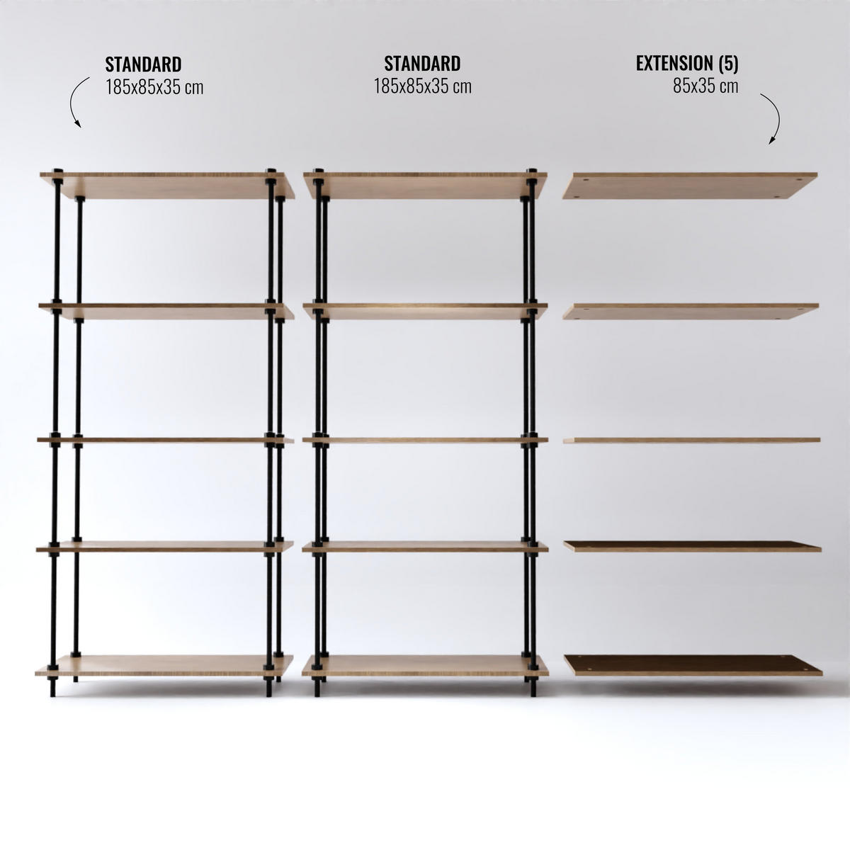 REGALSYSTEM mit Standregal 185x235x35 - Eiche San Remo, Metall (235/185/35cm) - AR Shelving