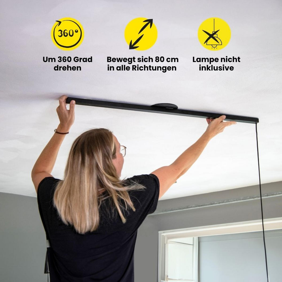 AUFHÄNGESYSTEM für eine Hängelampe - Single - 90cm - Edelstahl - Verstellbare Lampenaufhängung - Pendelleuchte Schieben und Drehen - Edelstahlfarben, Metall (90/3/2cm) - Lightswing®
