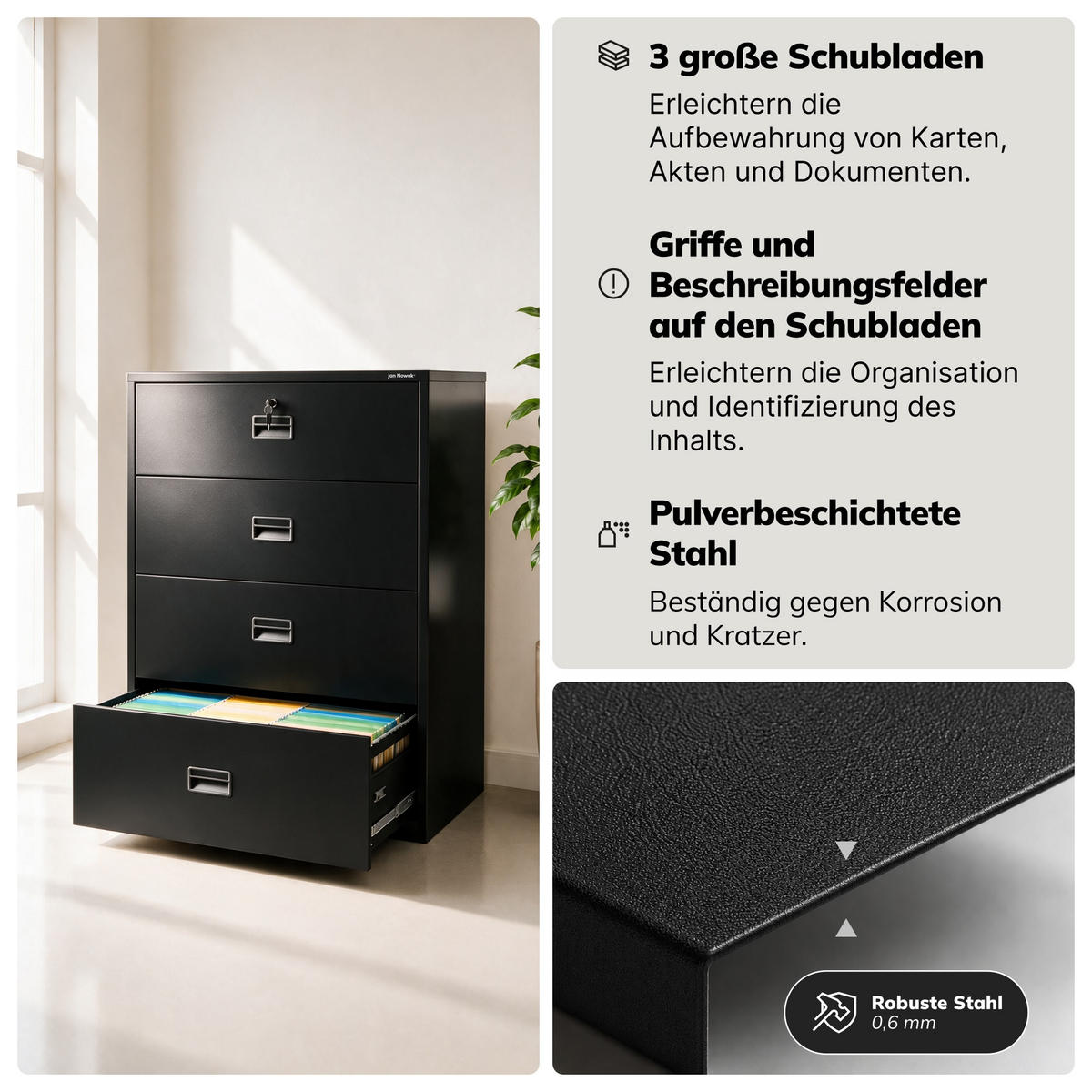 METALL-KARTEISCHRANK SARA XL V4 132x90x60 cm - Schwarz, Metall (90/132/60cm) - Jan Nowak