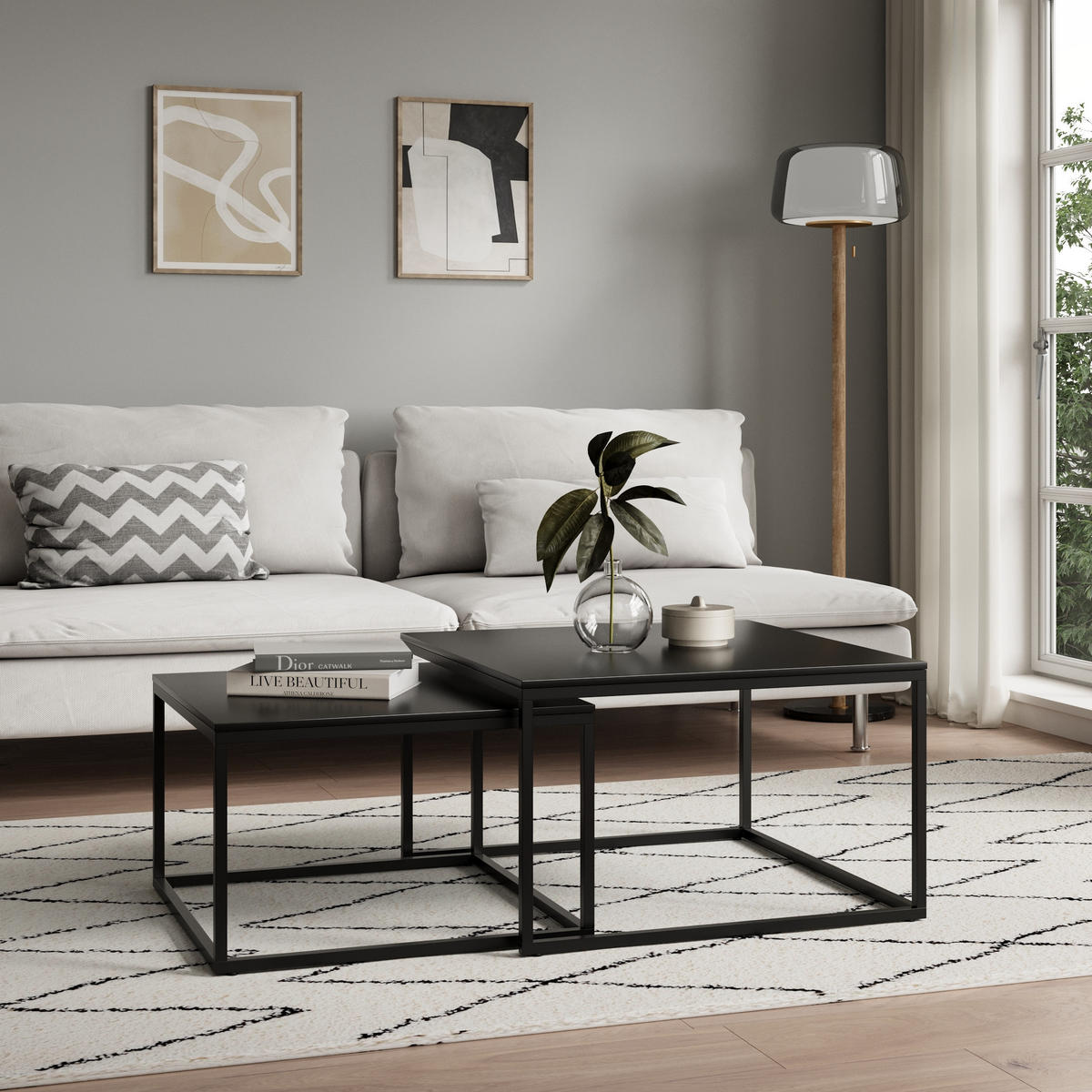 COUCHTISCH 2er Set quadratisch schwarz - Schwarz, Holzwerkstoff (70/70/42cm) - Home Collective