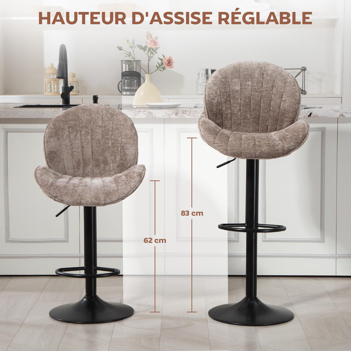 BARHOCKER 2er-Set DE-14773 muschelförmig & höhenverstellbar Braun - Braun, Metall (48/115/50cm) - ComfortXL