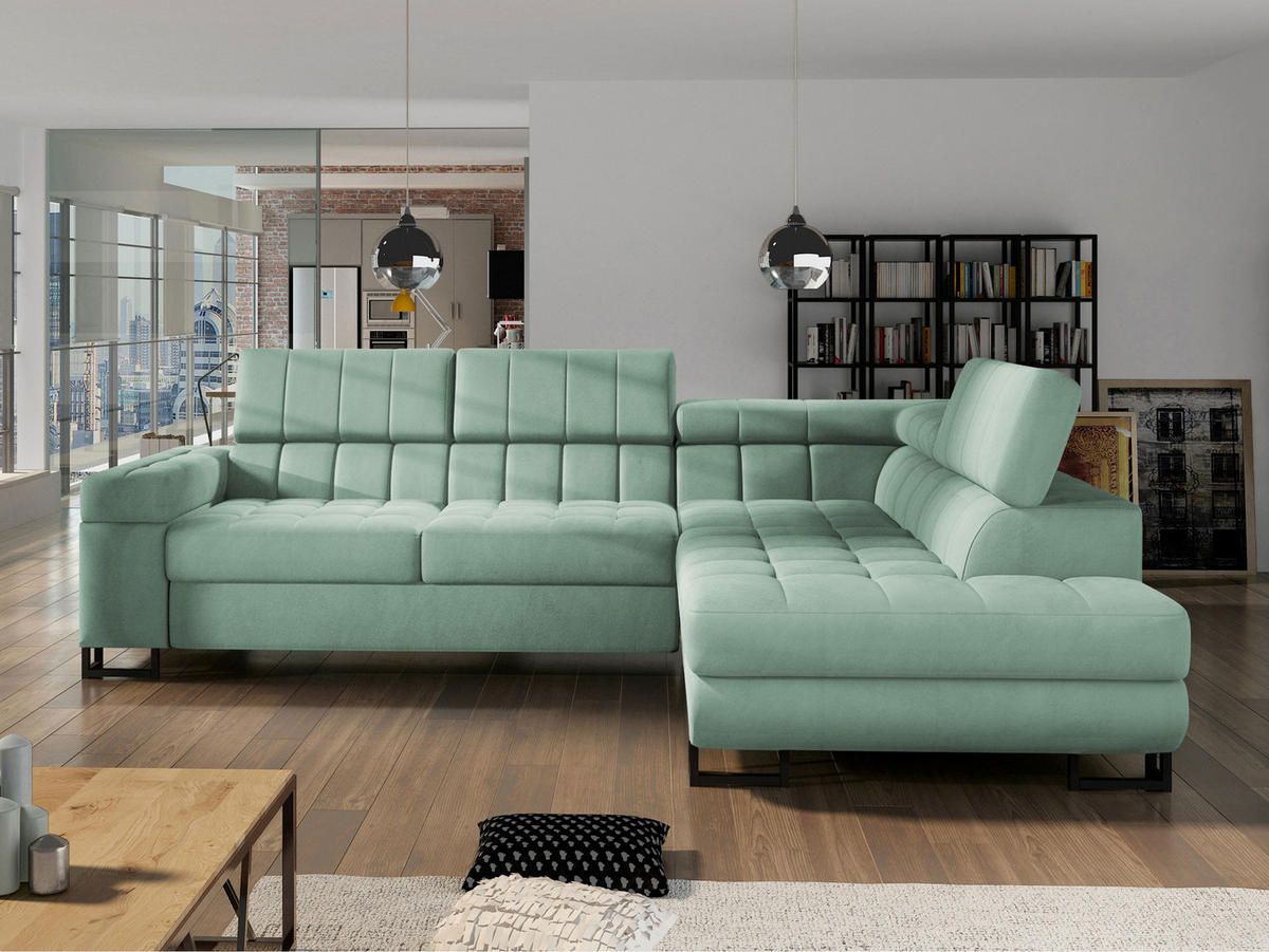 ECKSOFA Laris, Seite: Rechts - Schwarz/Hellgrün, Holz/Textil (271/203cm) - MIRJAN24