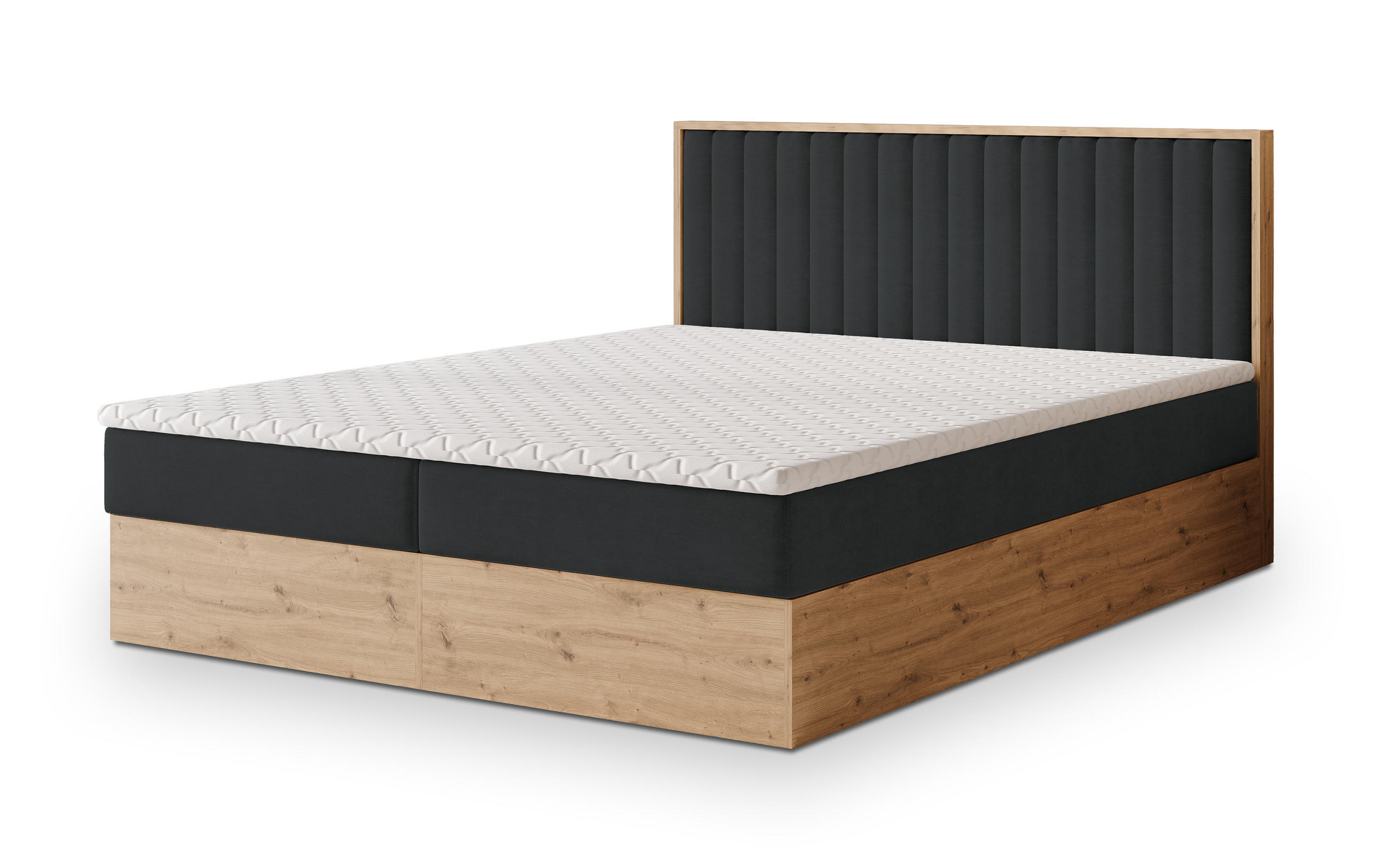 BOXBETT VARELI 140x200 cm mit Matratze und Topper - Schwarz - Schwarz, Holz (140/200cm) - MASSENO