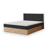 BOXBETT VARELI 180x200 cm mit Matratze und Topper - Schwarz - Schwarz, Holz (180/200cm) - MASSENO