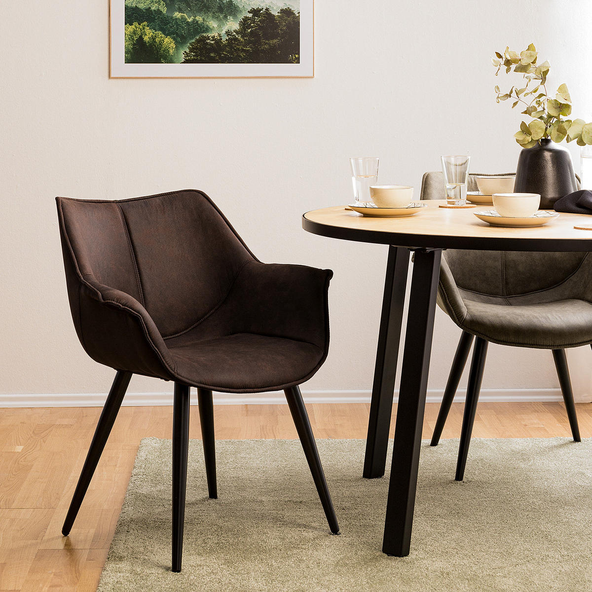 ARMLEHNENSTUHL - Dunkelbraun/Schwarz, Textil/Metall (70/81/64cm) - home24