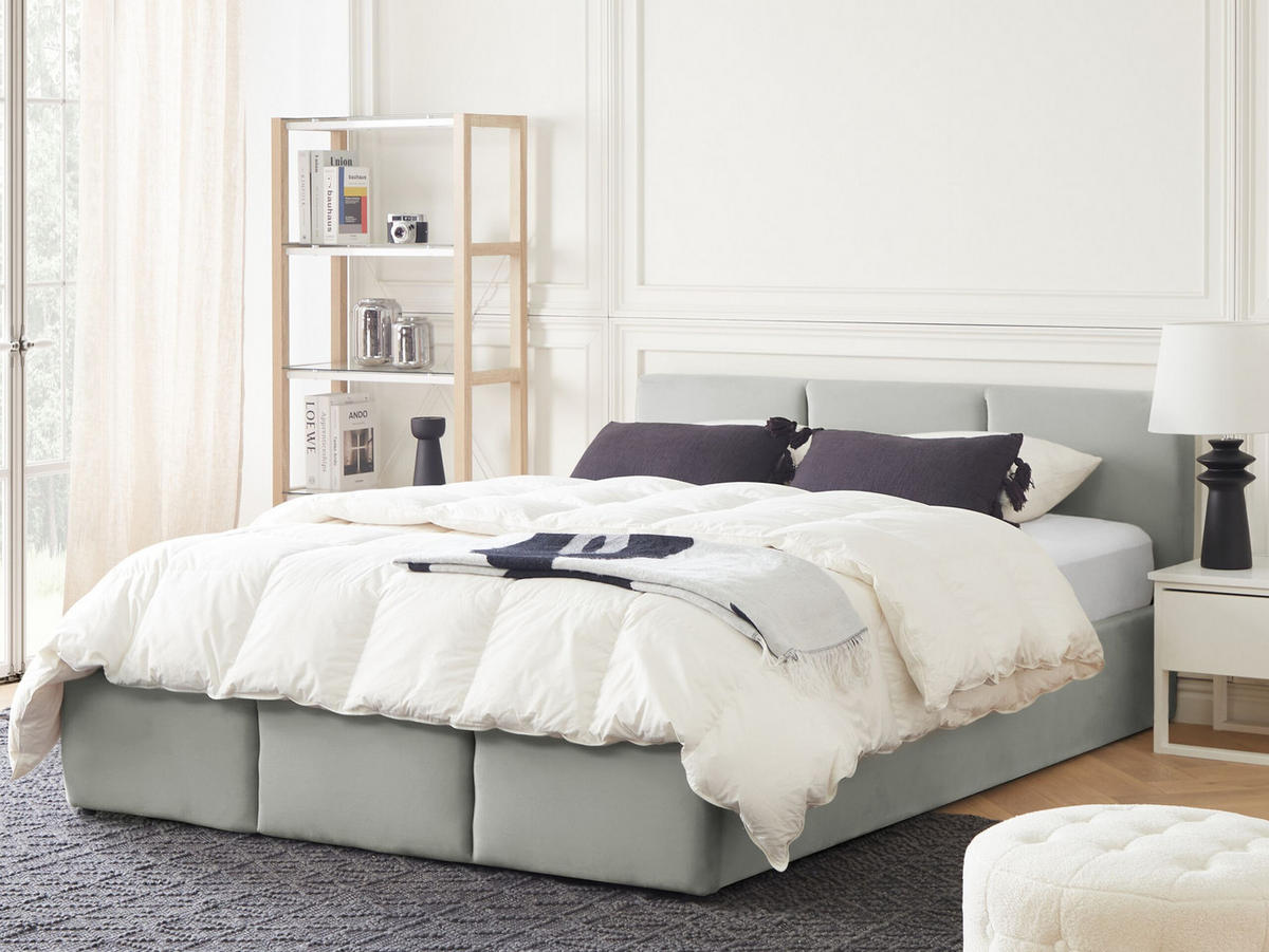 POLSTERBETT 160/200cm Hellgrau Bousse - Hellgrau, Textil (160/200cm) - Beliani