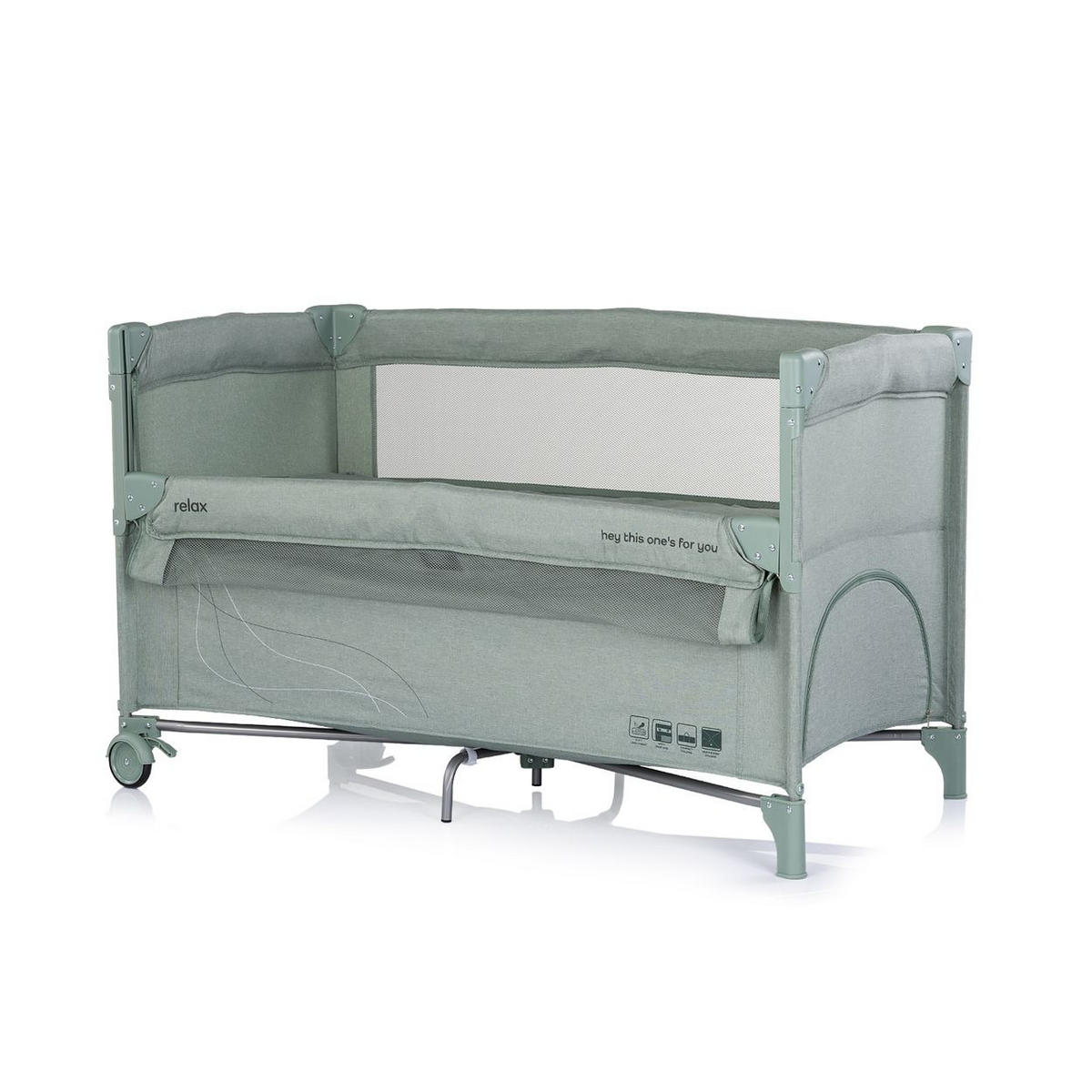 BABYREISEBETT Relax Leinen grün grau 2 Ebenen, Räder, als Beistellbett nutzbar, faltbar, Tragetasche - Grün, Metall (60/120cm) - Chipolino