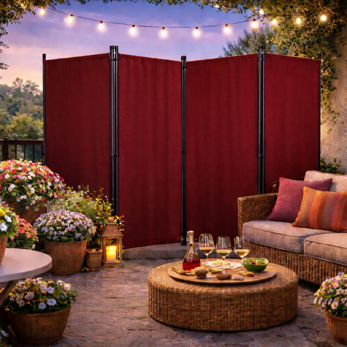 PARAVENT 4-tlg. 220x165 cm Rubinrot - Rot, Metall (220/170cm) - QUICK STAR