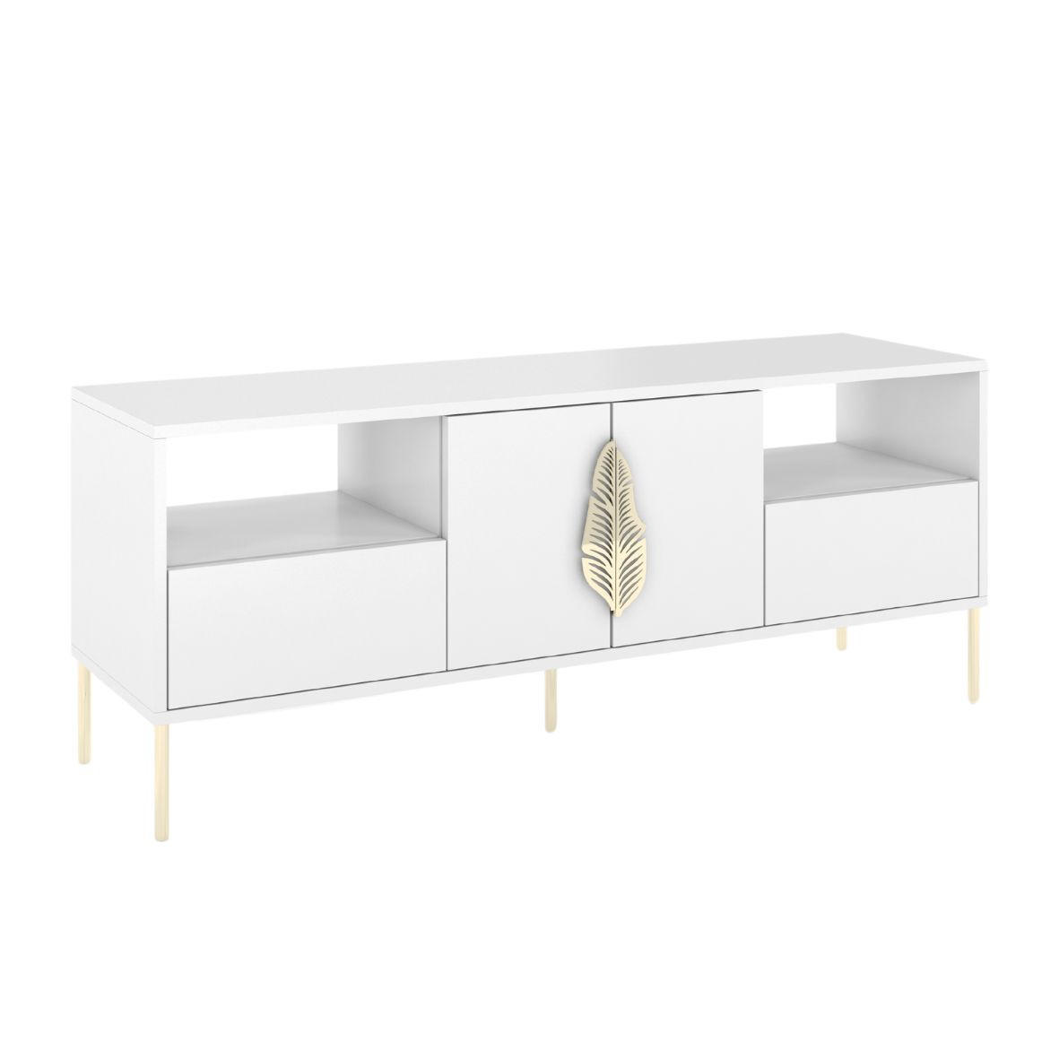 LOWBOARD Merlin, Weiß, Goldene Details - Goldfarben/Weiß, Holzwerkstoff/Metall (138/60/40cm) - Skandica