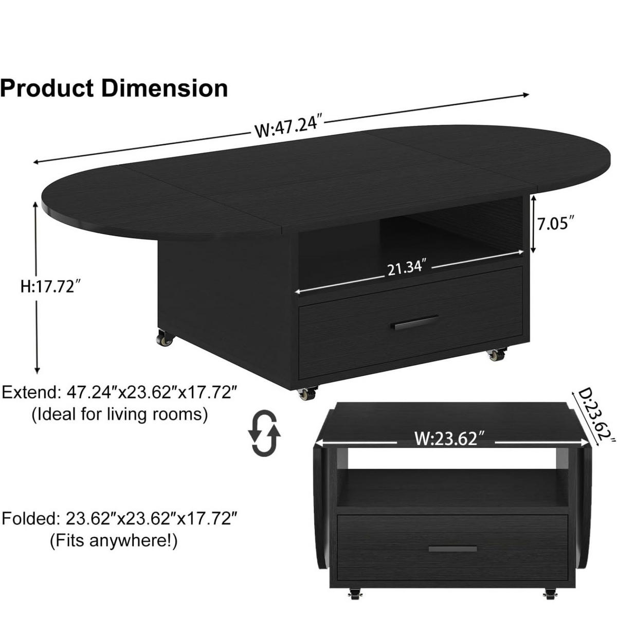 COUCHTISCH Wohnzimmertisch mit Stauraum 120 x 60 x 45 cm Klappplatte - Schwarz, Holzwerkstoff/Metall (120/120/45cm) - Quality Elegance