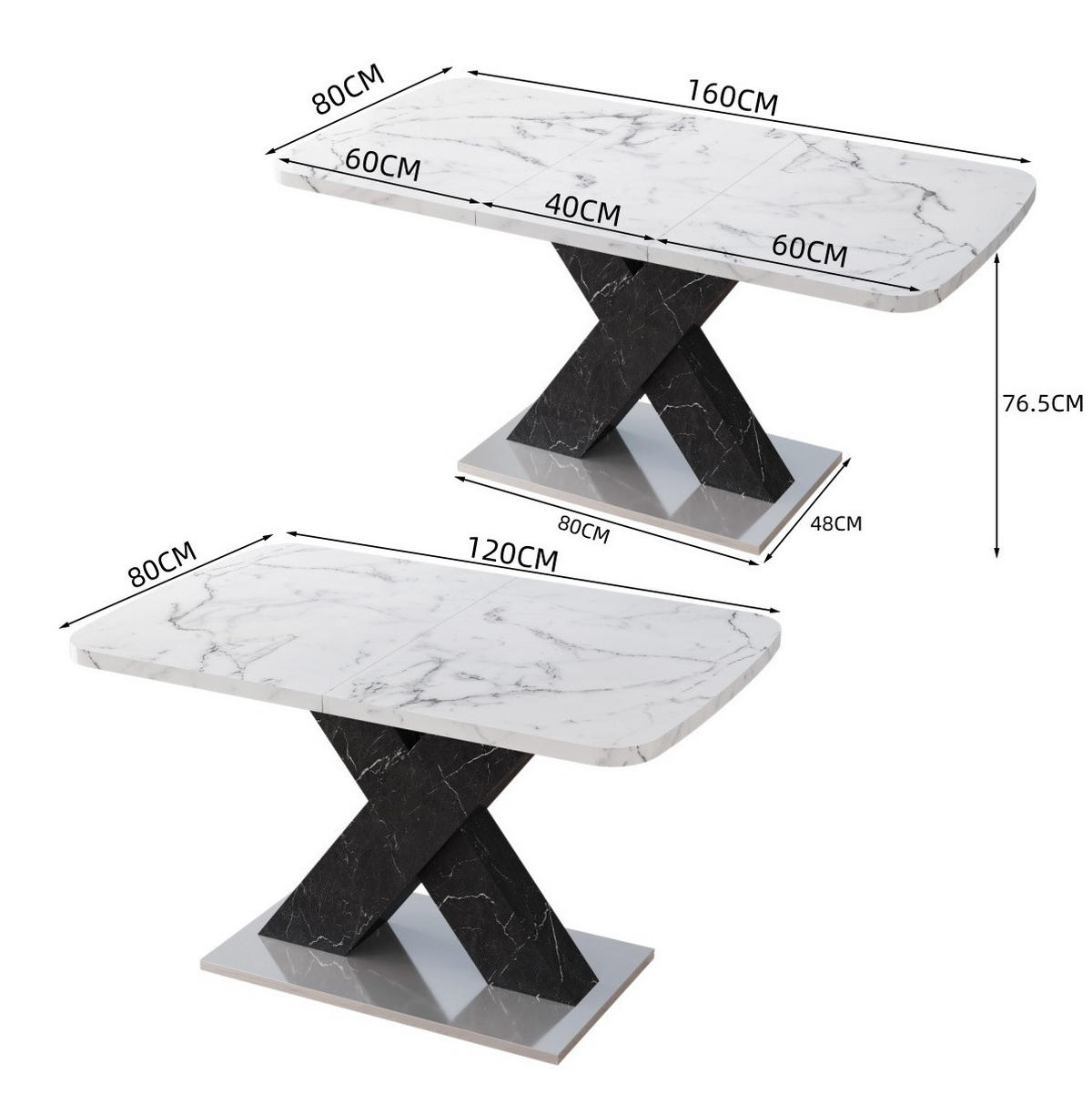 ESSTISCH ausziehbar 120-160 x 80 cm MDF Weiß/Schwarz - Weiß, Wellpappe (160/80/76.5cm) - Meubliv