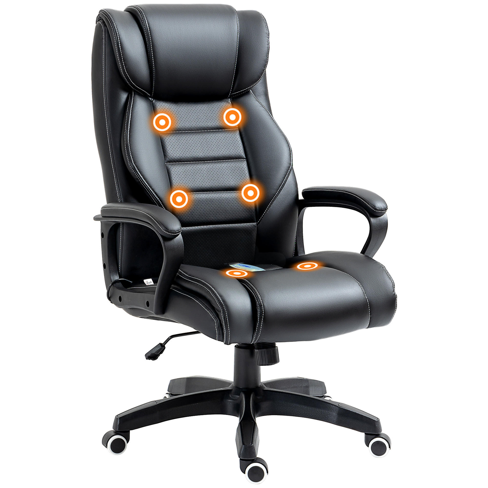 BÜROSTUHL mit Massage, Schwarz - Schwarz, Leder (64/120/74cm) - Vinsetto