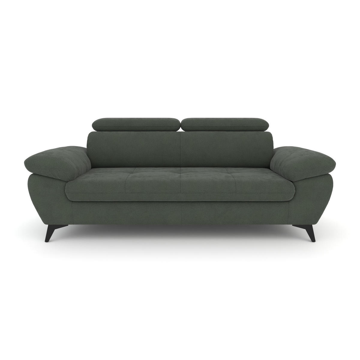 3-SITZER Karlstad Chenille Grün verstell. Kopfstützen B 215 cm - Waldgrün, Kunststoff/Textil (215/84/100cm) - foamnova