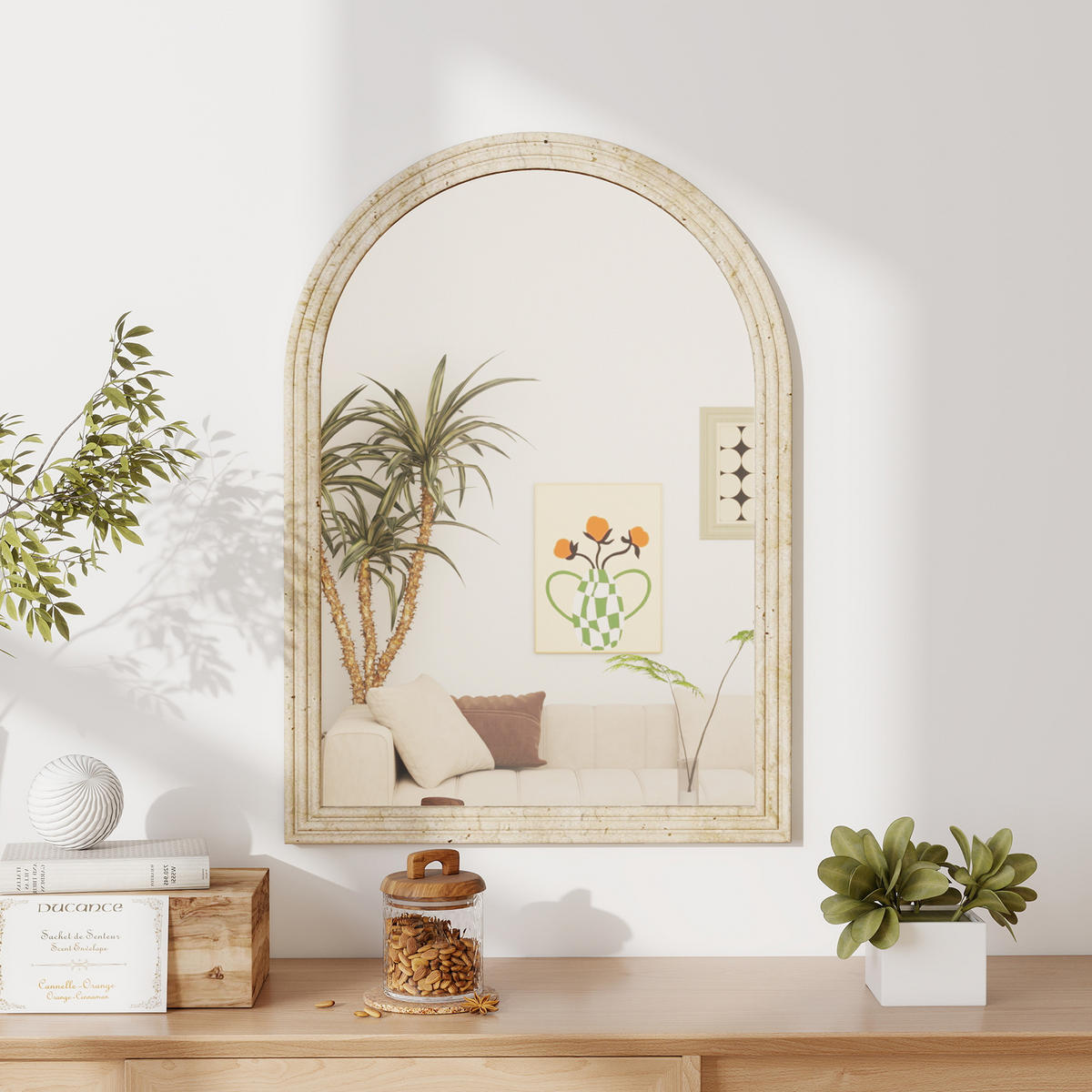 WANDSPIEGEL Polystyrol Glas Beige - Beige, Glas/Kunststoff (2/70/50cm) - HOMCOM