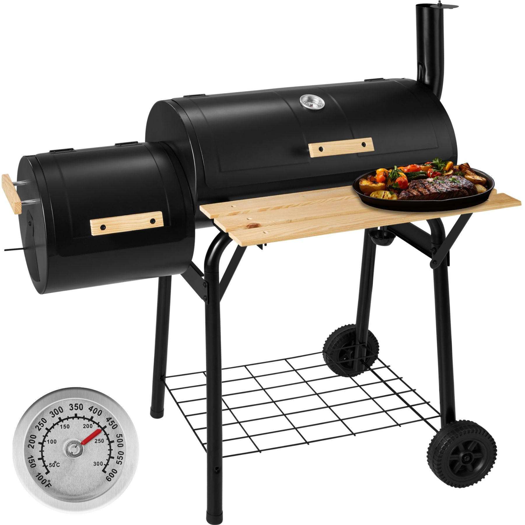 HOLZKOHLEGRILL ,115 x 67 x 115 cm,schwarz - Schwarz, Metall (67/117/115cm) - tectake