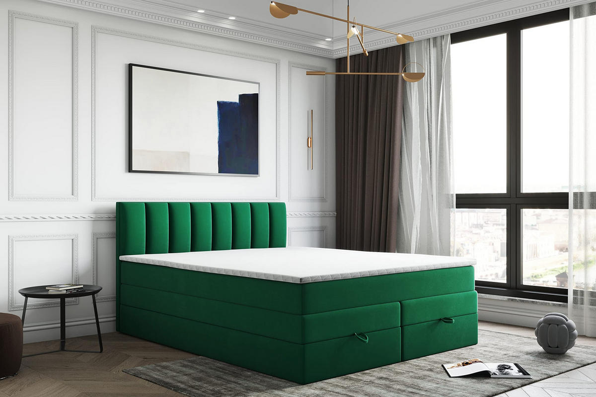 BOXBETT mit Bettkästen und Matratze - Bett Gusto mit Topper aus Memory Visco - Grün - 180 x 200 cm - Grün, Holzwerkstoff/Kunststoff (180/200cm) - Trada