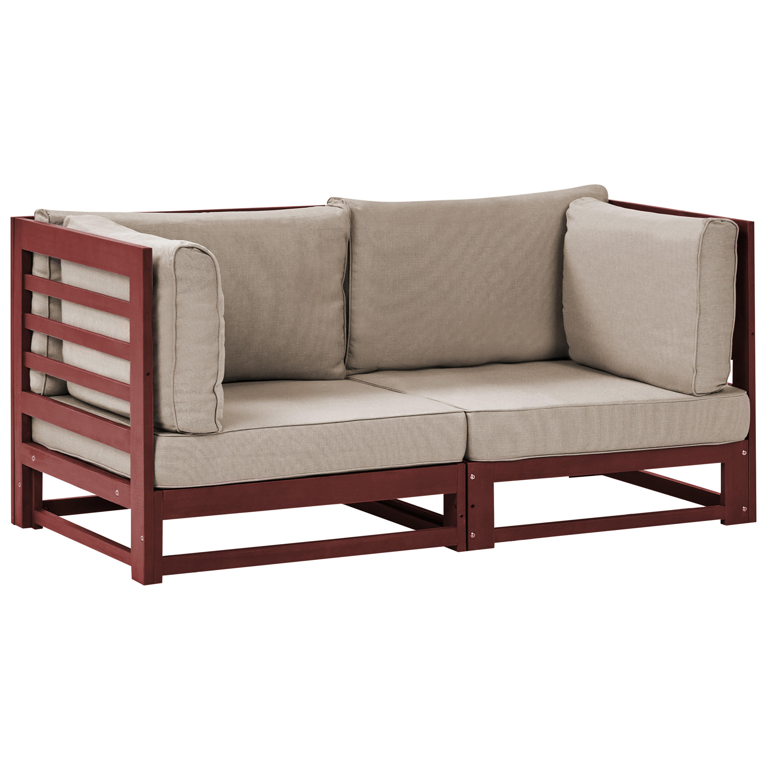 GARTENSOFA 2-Sitzer Akazienholz mahagonibraun Auflagen taupe Trani - Beige/Grau, Holz (150/72/75cm) - Beliani