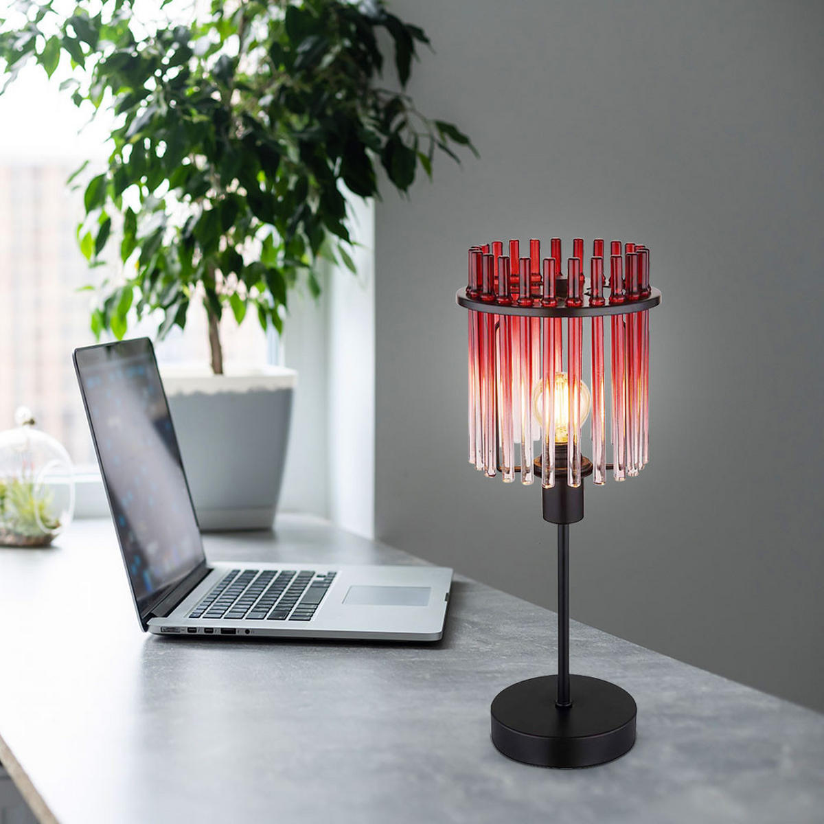 TISCHLEUCHTE Metall Glas Rot - Rot, Glas (15/15/37.5cm) - Globo Lighting