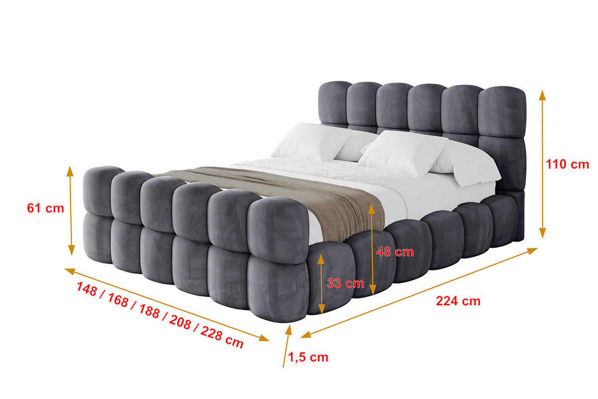 POLSTERBETT mit Bettkasten, Fußteil und Lattenrost, Bett mit Matratze H3/H4 - LEYA-Z 120x200 Dunkelgrau - Dunkelgrau, Holzwerkstoff/Textil (120/200cm) - ALTDECOR